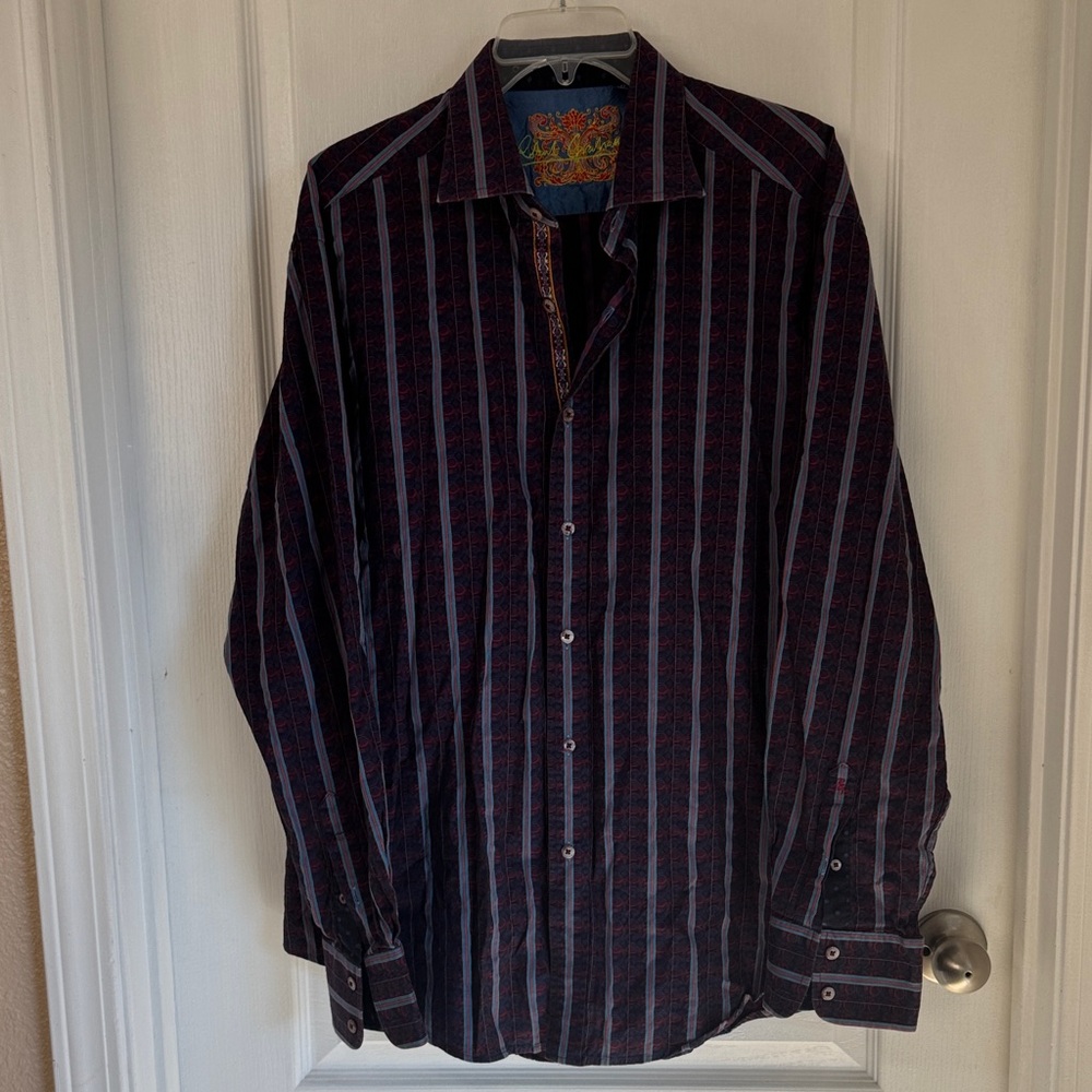 Robert Graham Black and Purple Striped Shirt
